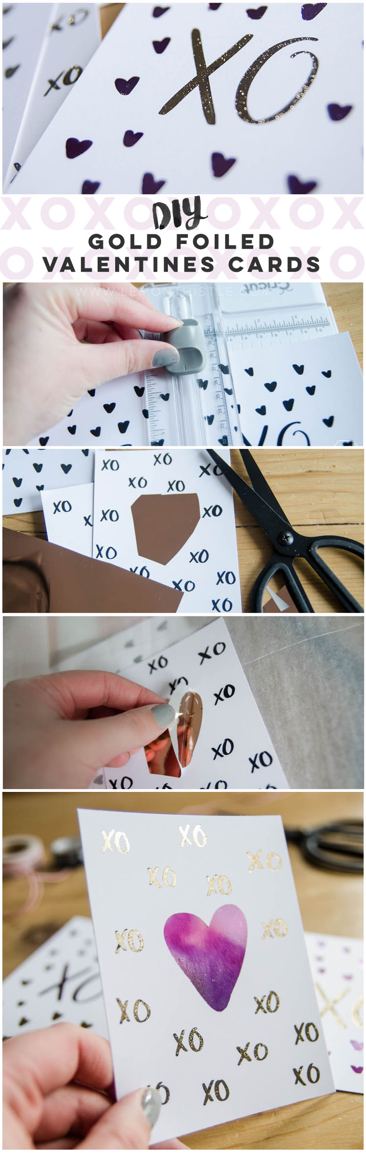 DIY Foiled Valentines Day Cards- I love that purple foil! Plus I love that you can do this with a simple laminator 