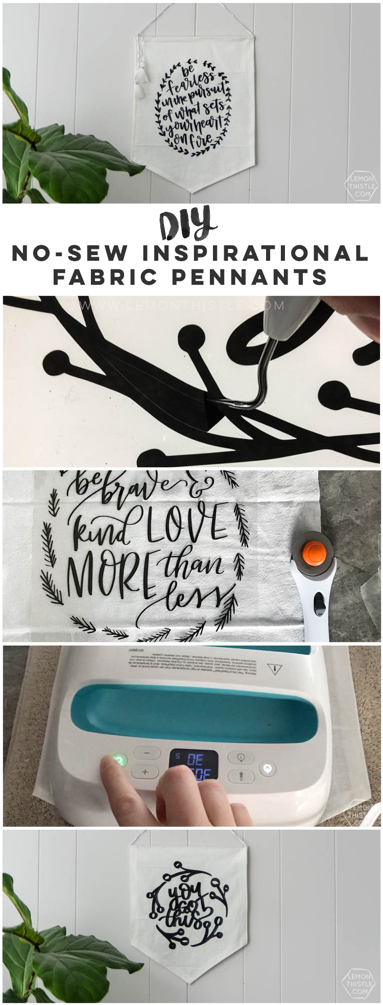 DIY No Sew Pennants- I love these inspirational quotes!