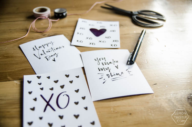 DIY Foiled Valentines Day Cards- I love that purple foil! Plus I love that you can do this with a simple laminator 