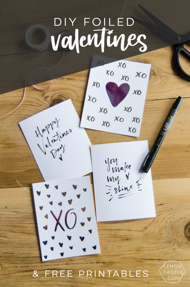 DIY Foiled Valentines Day Cards- I love that purple foil! Plus I love that you can do this with a simple laminator 