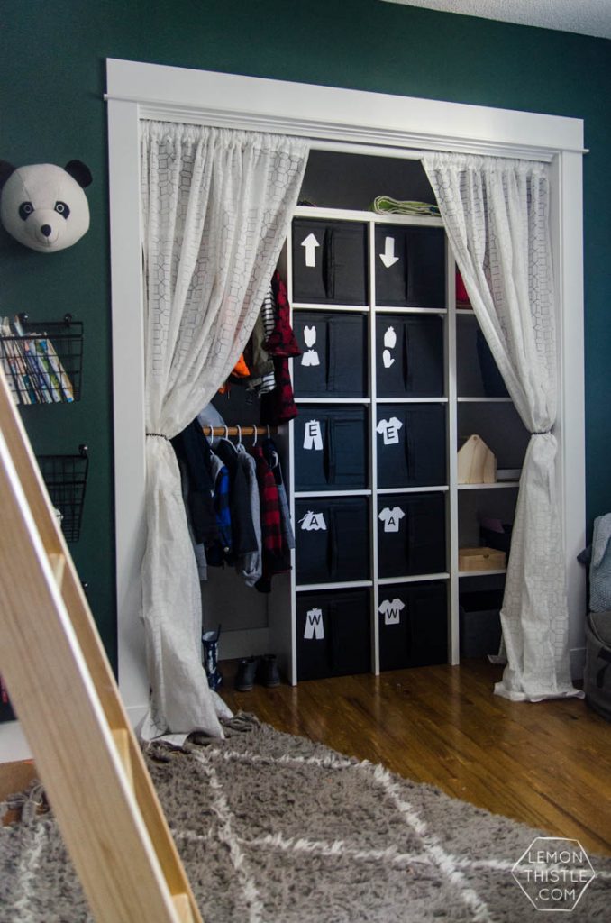 DIY Closet Organization- Ikea Storage Bin Labels... what a great storage solution! I love how it hides the closet clutter and kids can visually see where to put clothes away