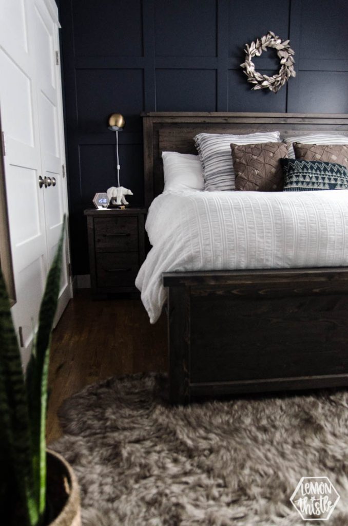 Navy Master Bedroom with DIY Accent Wall Lemon Thistle