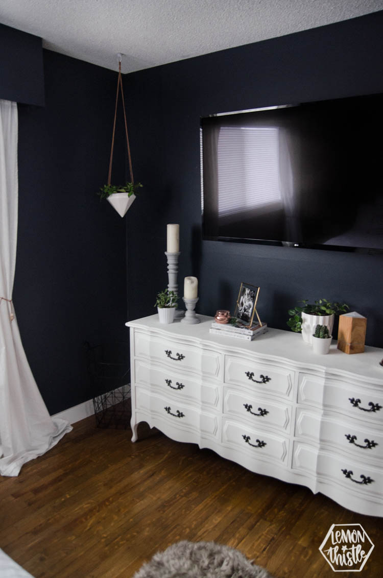 Navy Master Bedroom With Diy Accent Wall Lemon Thistle