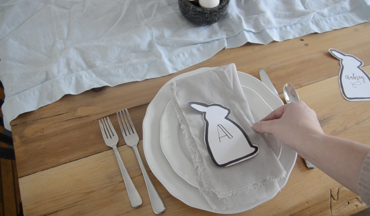 simple monogrammed easter bunny table setting