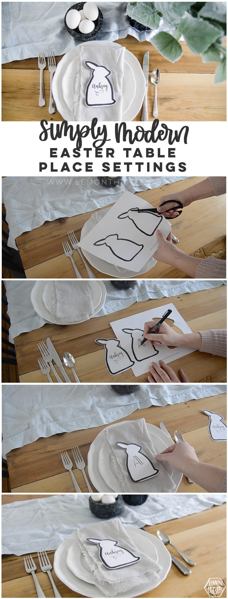 Long image showing steps to make your own easter bunny cut out place cards