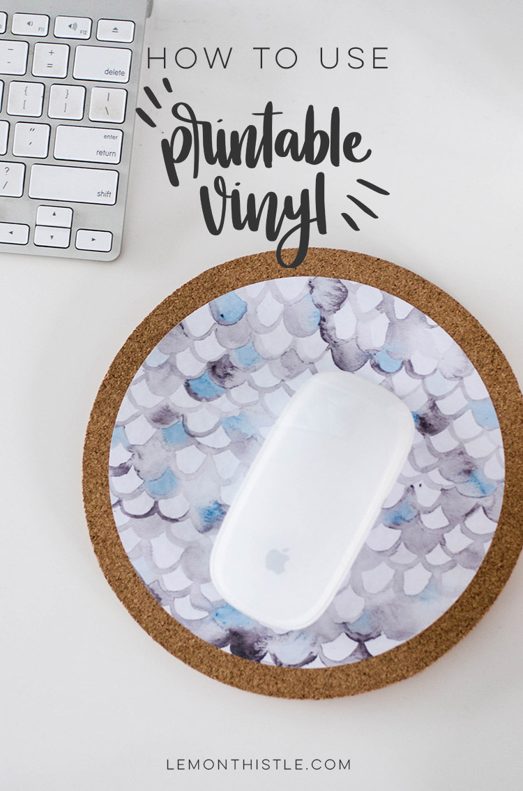 Watercolour scales mouse pad made from printable vinyl with text overlay: how to use printable vinyl