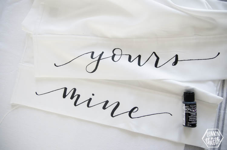 Mine and Yours pillow cases with DecoArt So Soft Fabric Paint in Black