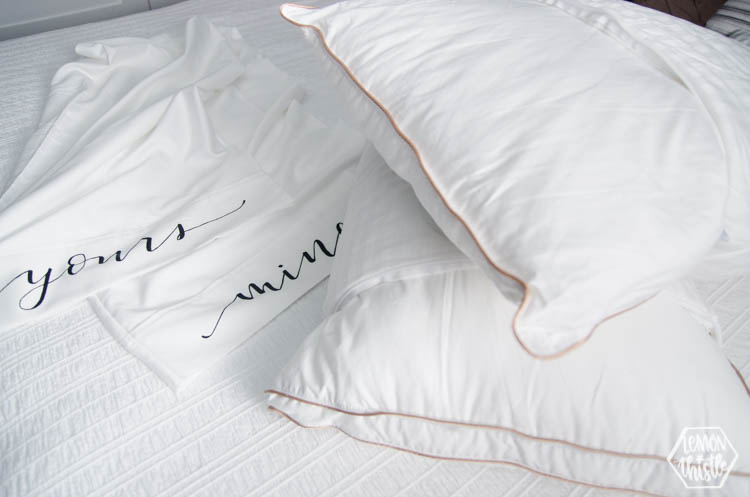 Two different types of pillows, DIY mine and yours pillow cases to tell them apart