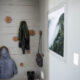 modern grey and wood DIY Mini Mudroom Makeover in a split level entry home