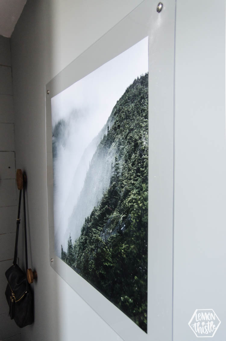 Foggy Mountains photo in DIY acrylic frame on grey walls