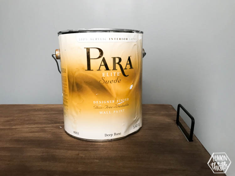 paint can on wood bench- Para flat finish acrylic suede