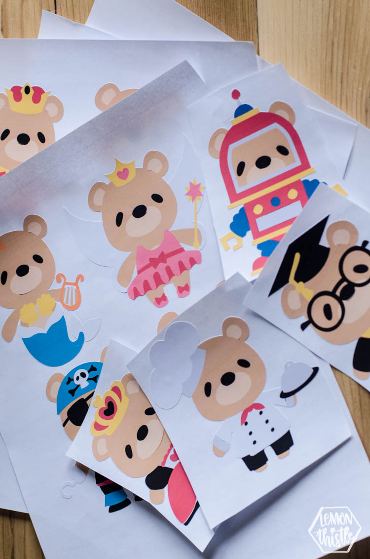 Cute little bear character decals out of printable vinyl