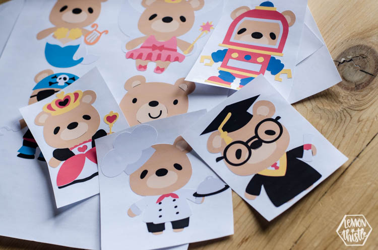 Cute little bear character decals out of printable vinyl