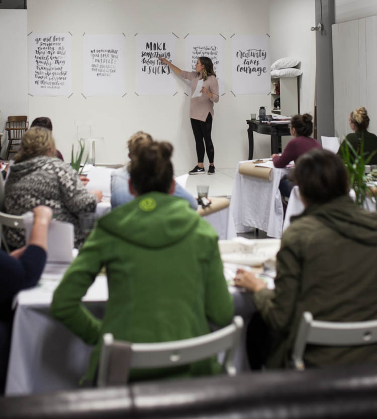 Me Teaching a brush lettering workshop