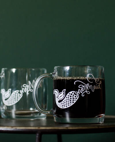Glass mermaid mug- DIY clear glass mug with white lettering using vinyl