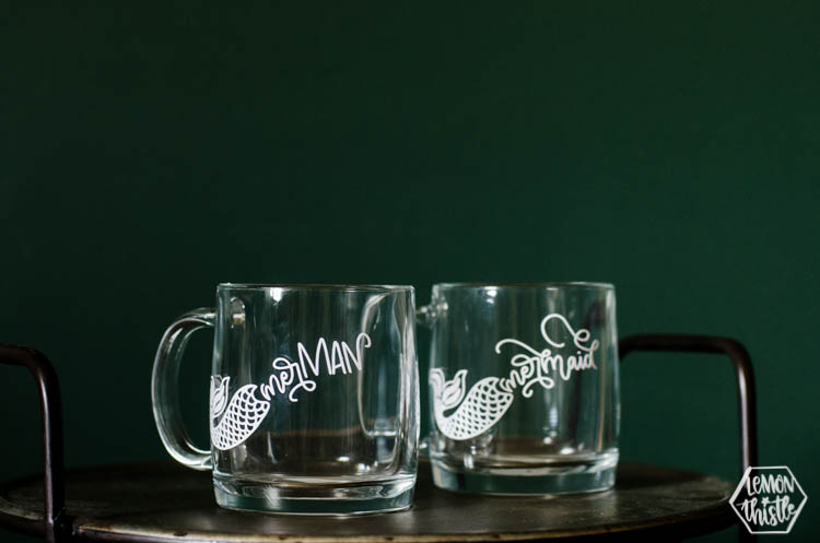 Glass merman mug with white design