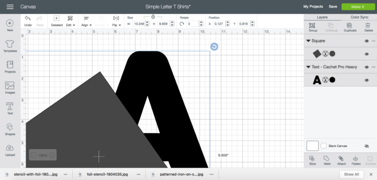 Screen capture- how to overlay a square on letter to slice into two colors