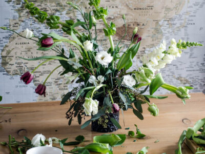 floral arrangement in the making