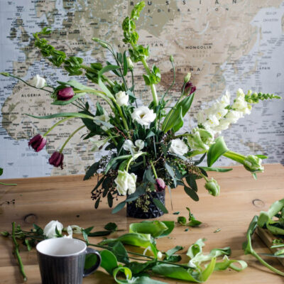 floral arrangement in the making