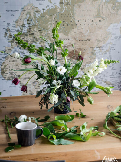 floral arrangement in the making
