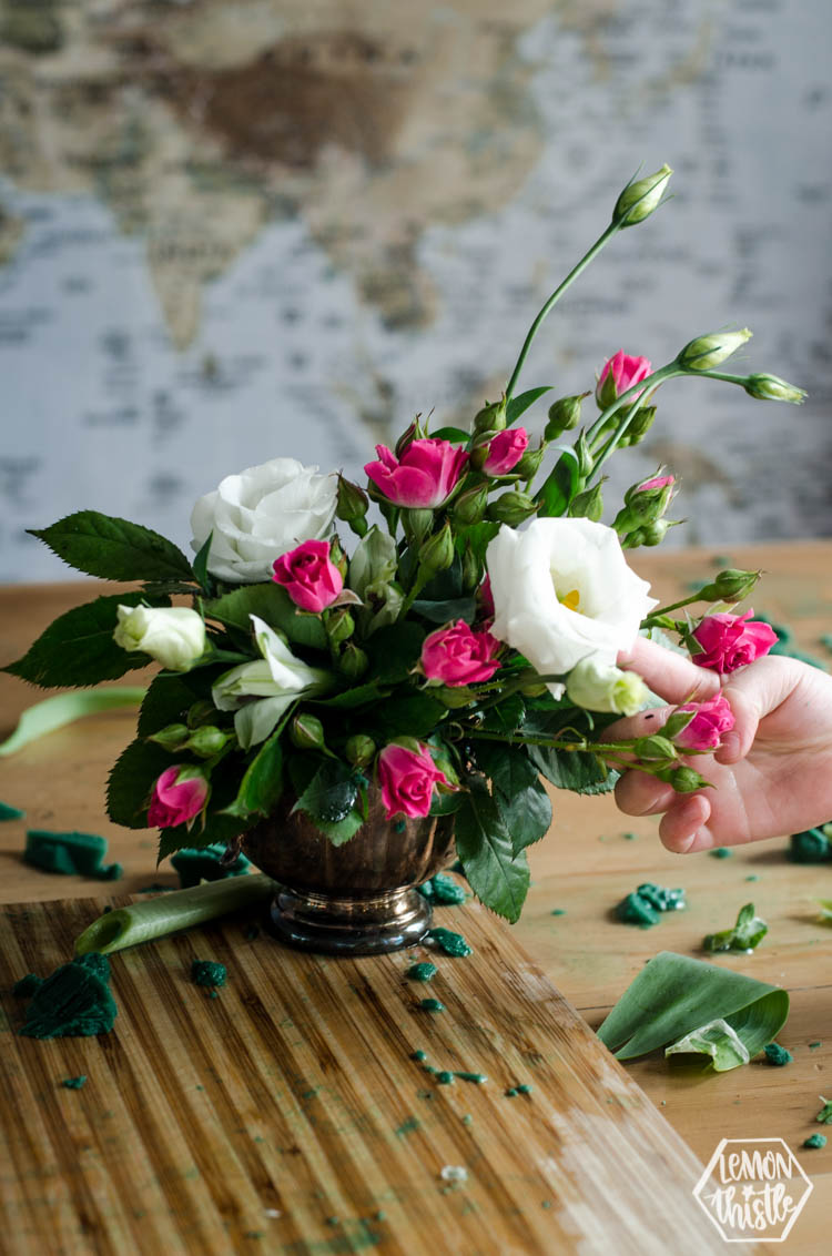 vintage tin for floral arrangement