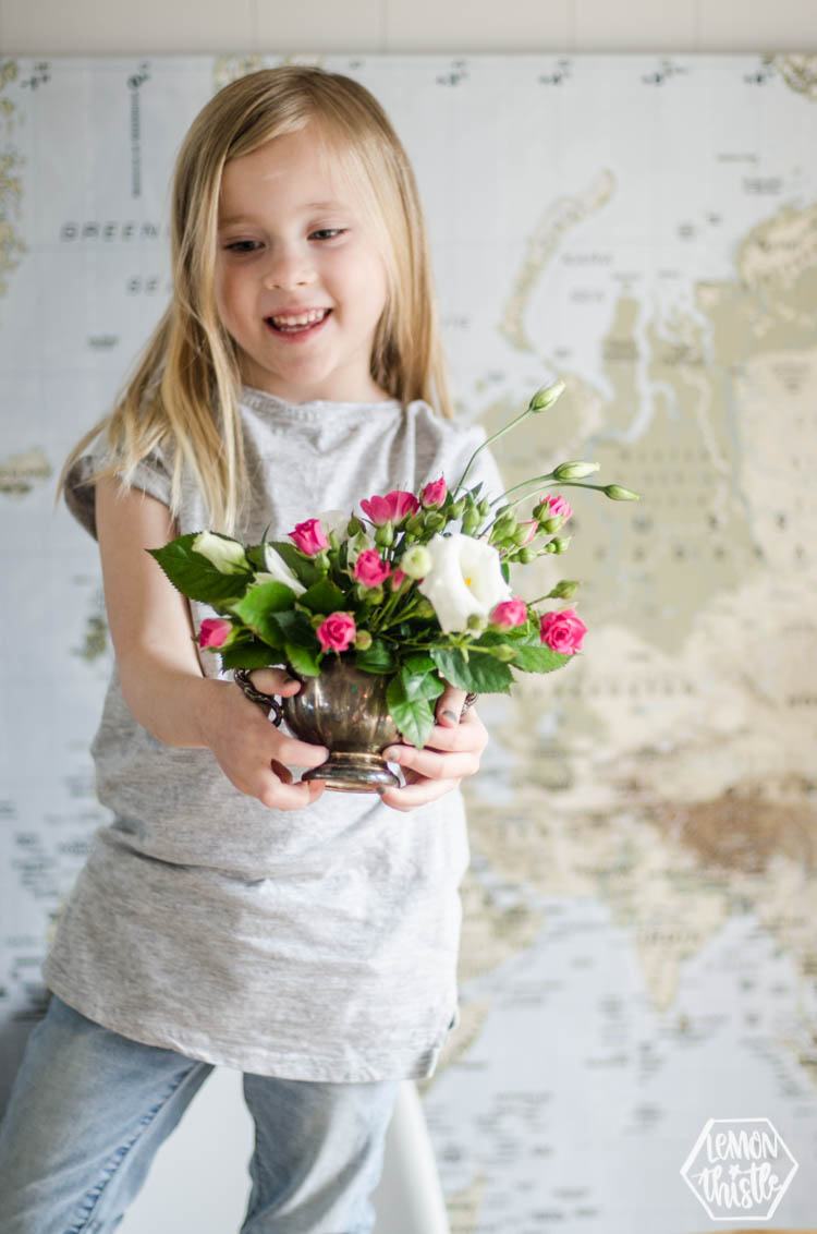 vintage tin for floral arrangement