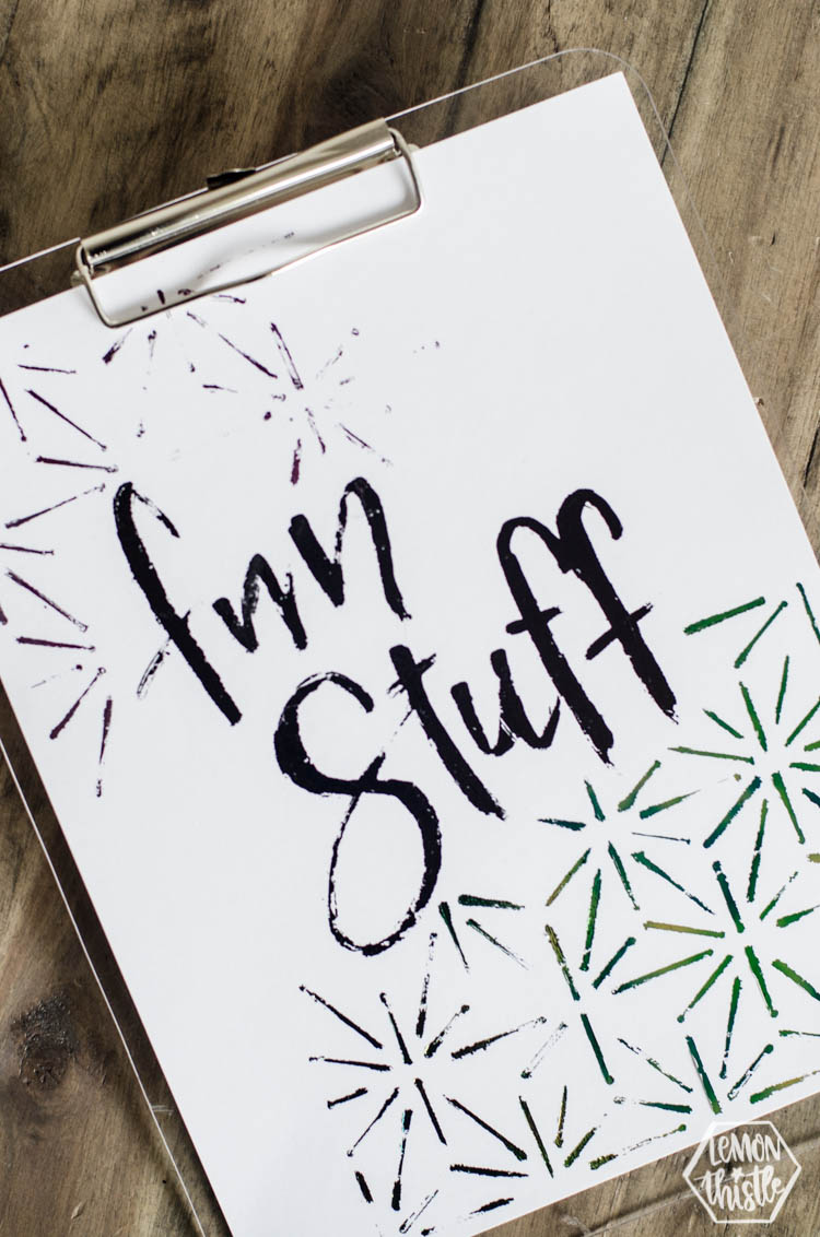 Fun Stuff foiled design on clipboard