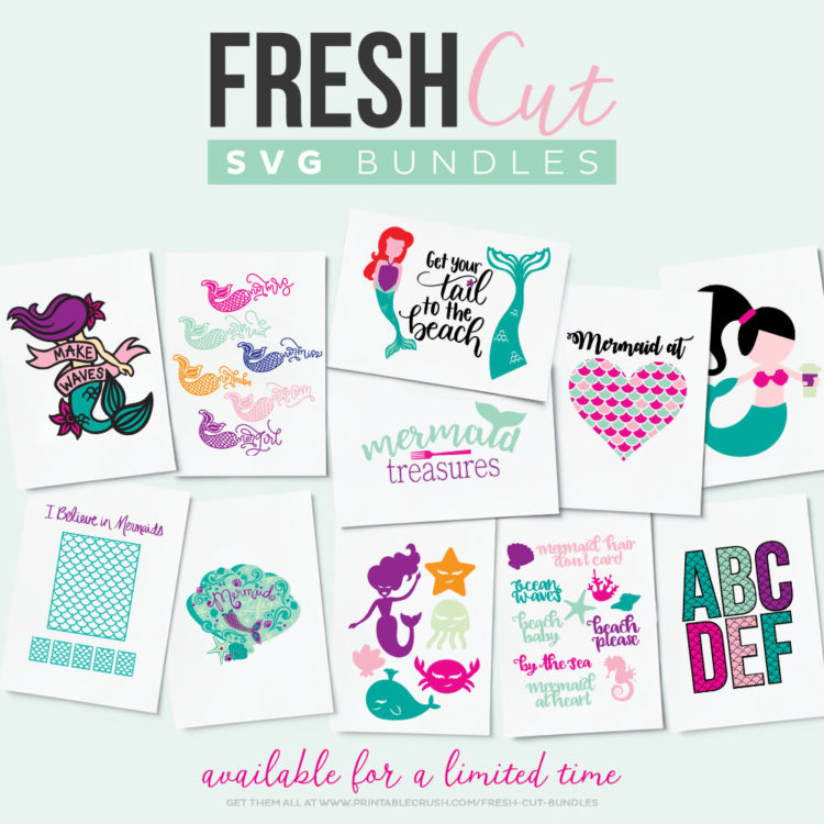 Mermaid themed Fresh Cut SVG Bundle collage of designs