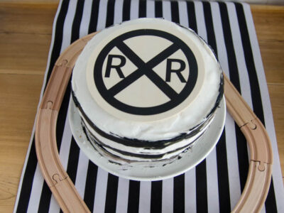 Easy Striped Cake With Railroad Cake Topper | Train Party Cake