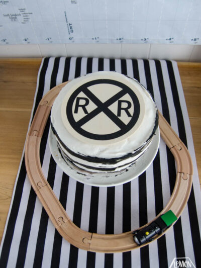 Easy Striped Cake With Railroad Cake Topper | Train Party Cake