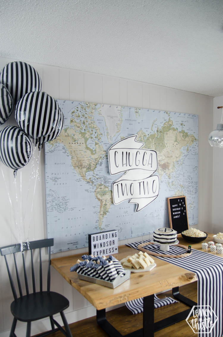 black and white stripes for a modern train theme party