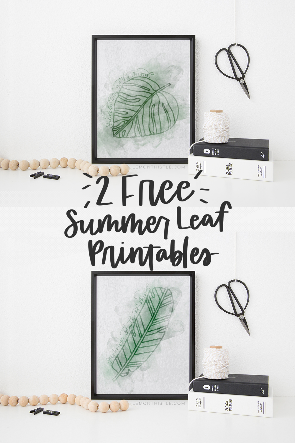2 free summer leaf printables with text overlay