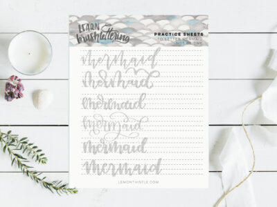 Free printable practice sheet for hand lettering 'mermaid'