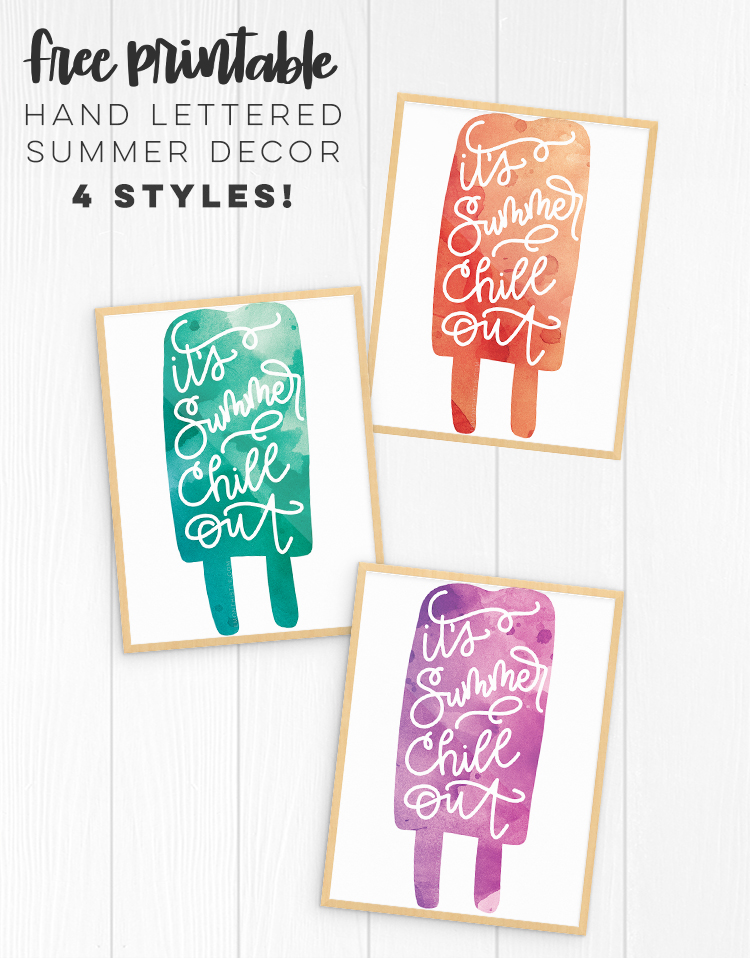 3 summer popsicle prints with hand lettered, 'it's summer, chill out'