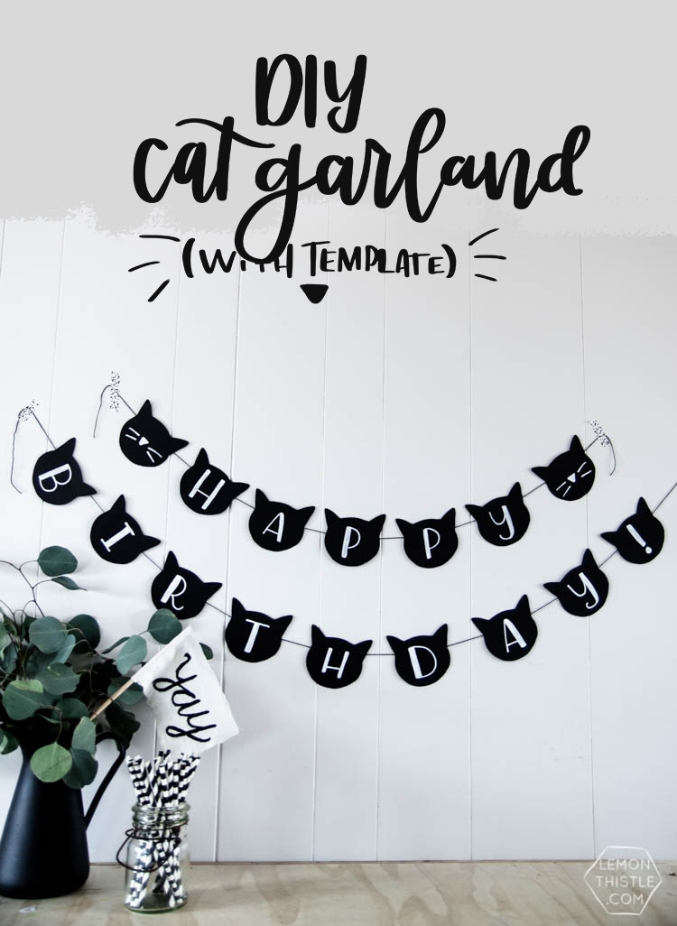 DIY Cat Garland for birthday decor | Birthday Banner Template Ideas | Mandy's Party Printables