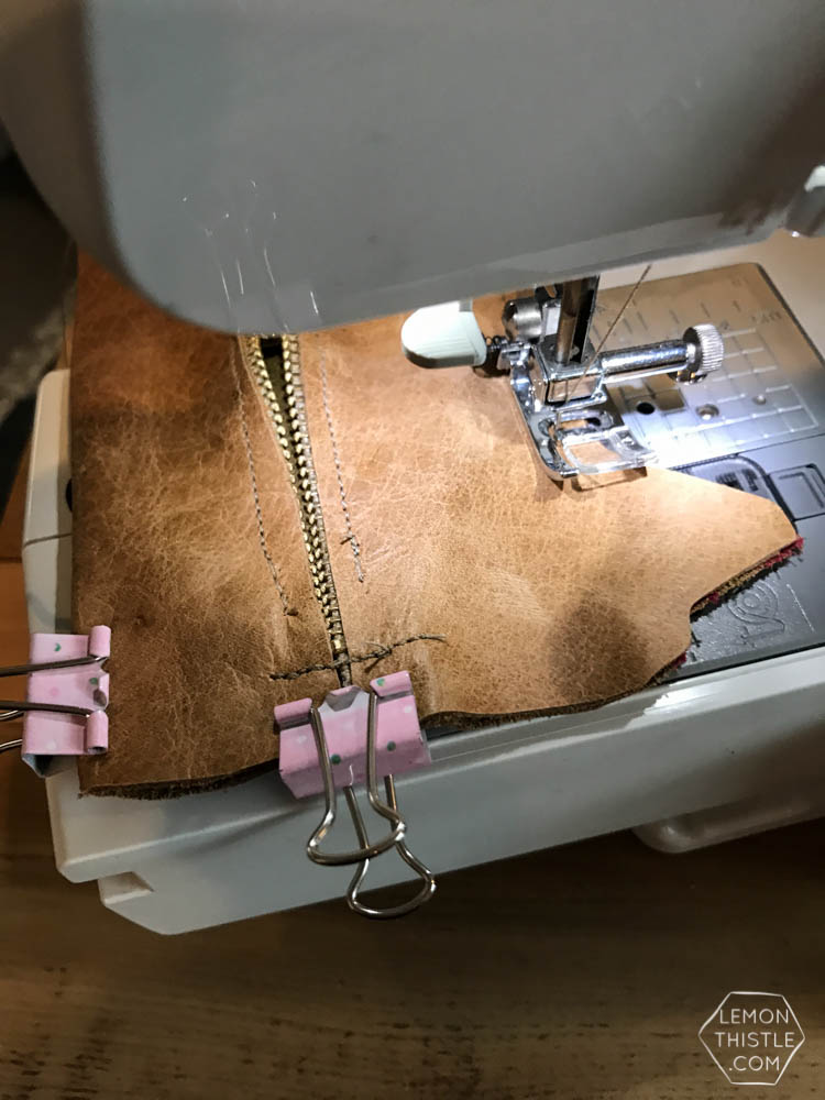 Use binder clips instead of pins- diy leather cat pouch
