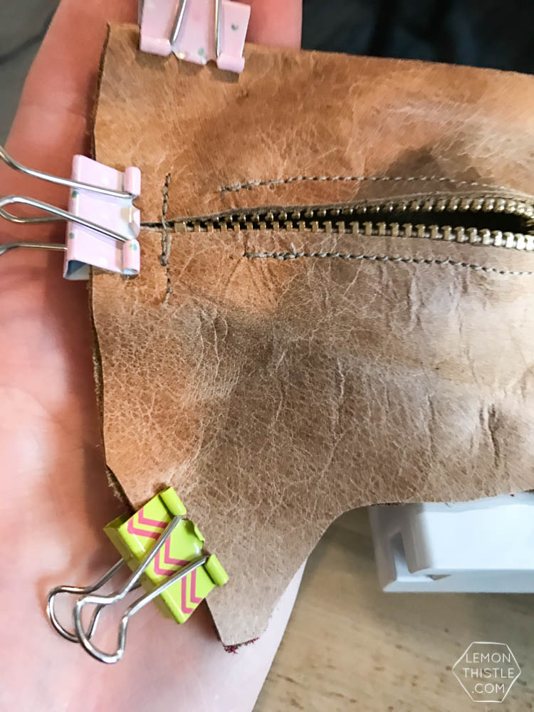 Use binder clips instead of pins- diy leather cat pouch