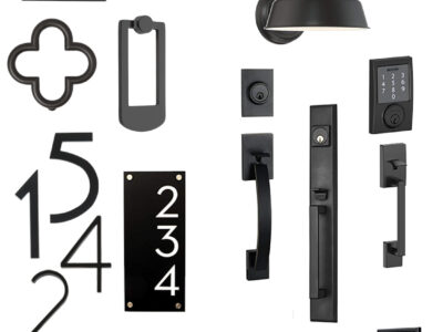 Modern Black Hardware for your exterior- collage image with text overlay