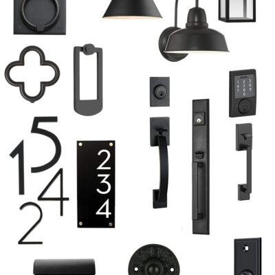 Modern Black Hardware for your exterior- collage image with text overlay