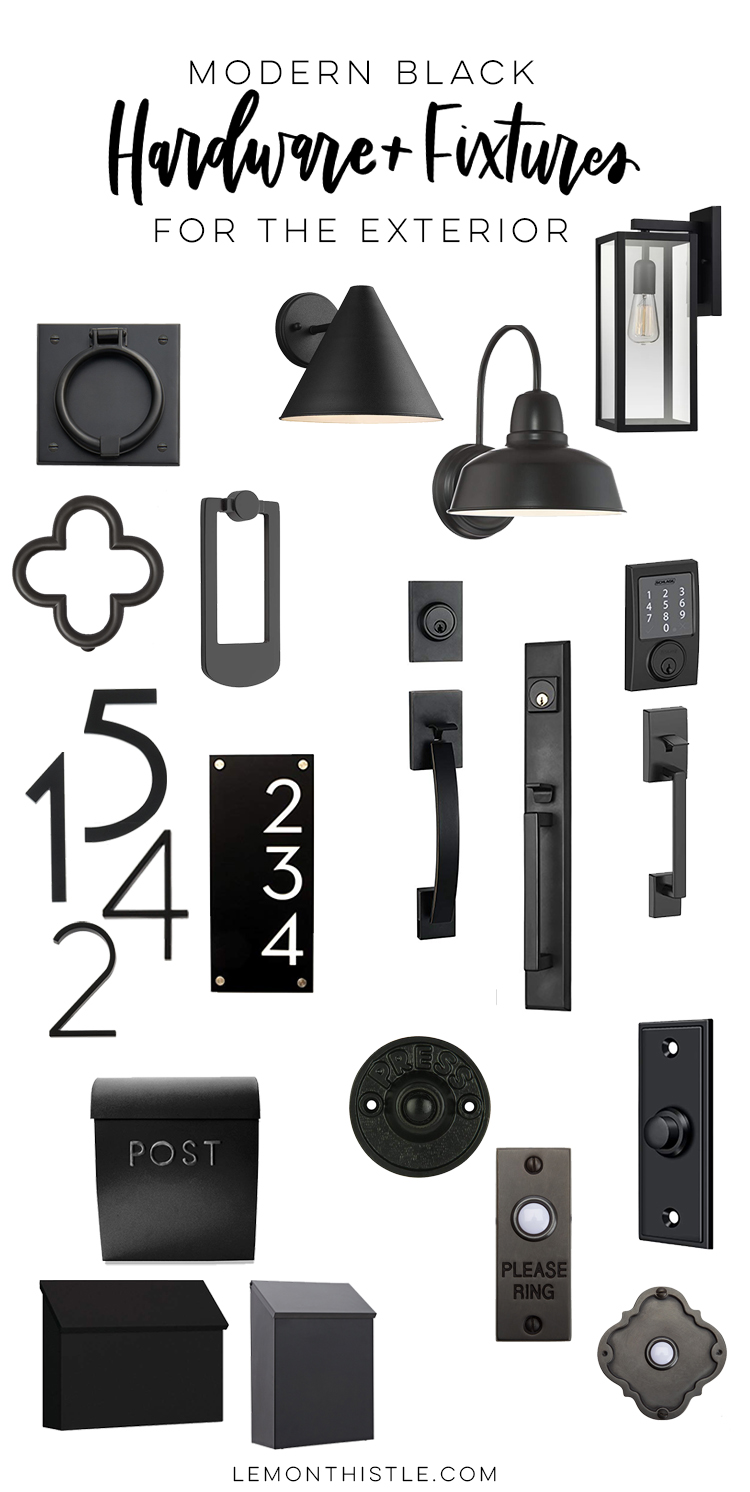 Modern Black Hardware for your exterior- collage image with text overlay
