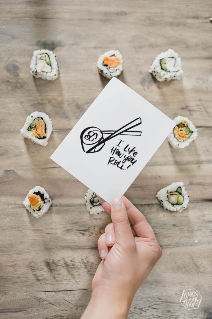 Two free printable sushi cards
