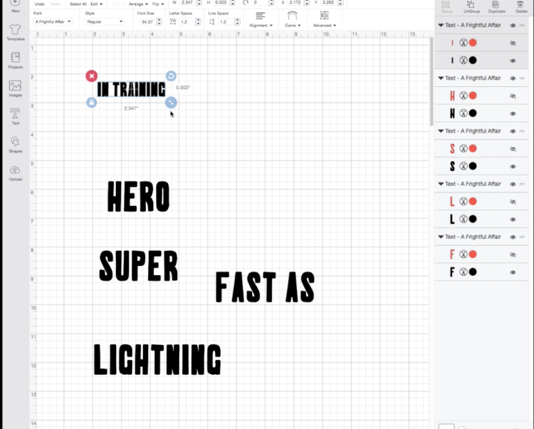 Screen Capture: Making text designs using the attach tool in Cricut Design Space