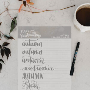 Free printable hand lettering practice sheet for autumn- to be used with small brush pens