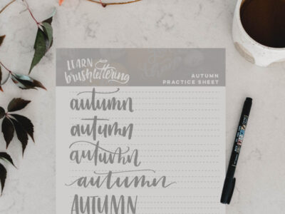 Free printable hand lettering practice sheet for autumn- to be used with small brush pens