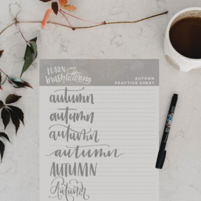 Free printable hand lettering practice sheet for autumn- to be used with small brush pens