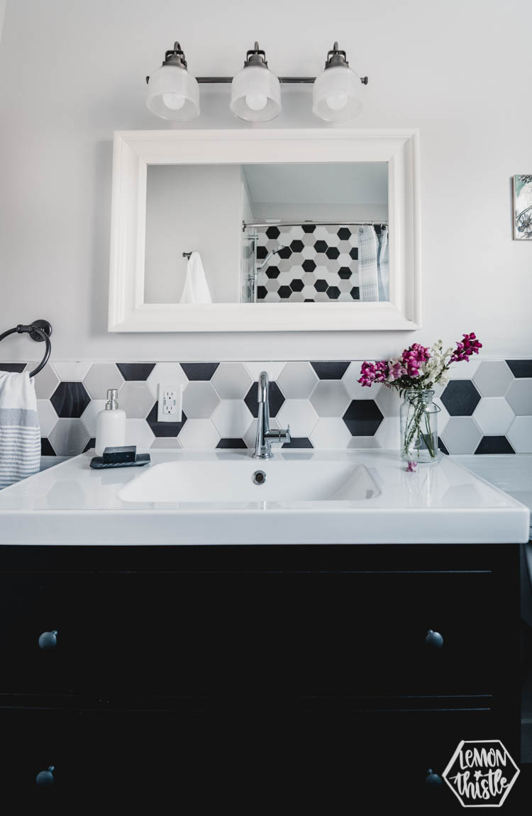 Modern Black and White Bathroom with hexagon tiles