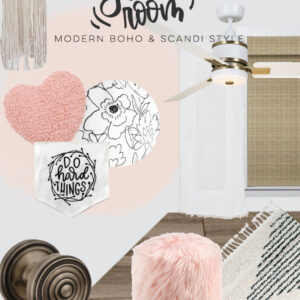 Girls Bedroom Makeover Design Board- scandi boho style