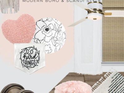 Girls Bedroom Makeover Design Board- scandi boho style