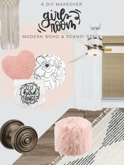 Girls Bedroom Makeover Design Board- scandi boho style