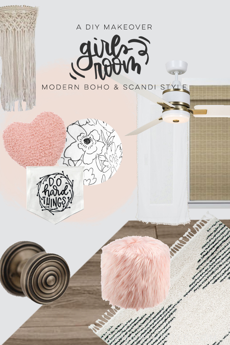 Girls Bedroom Makeover Design Board- scandi boho style